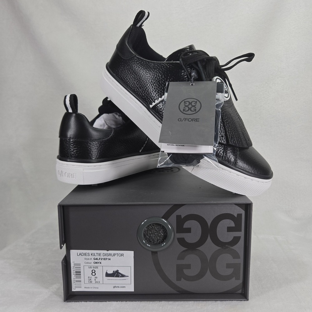 G/FORE Kiltie Disruptor Shoes Womens 8 Black Onyx Golf Leather Cleatless
